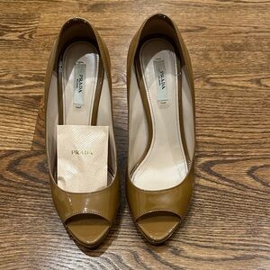 Prada Women's Tan Peep Toe Heels